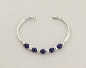 Sterling Silver Blue and Sterling Bead Cuff Bracelet 7" inch